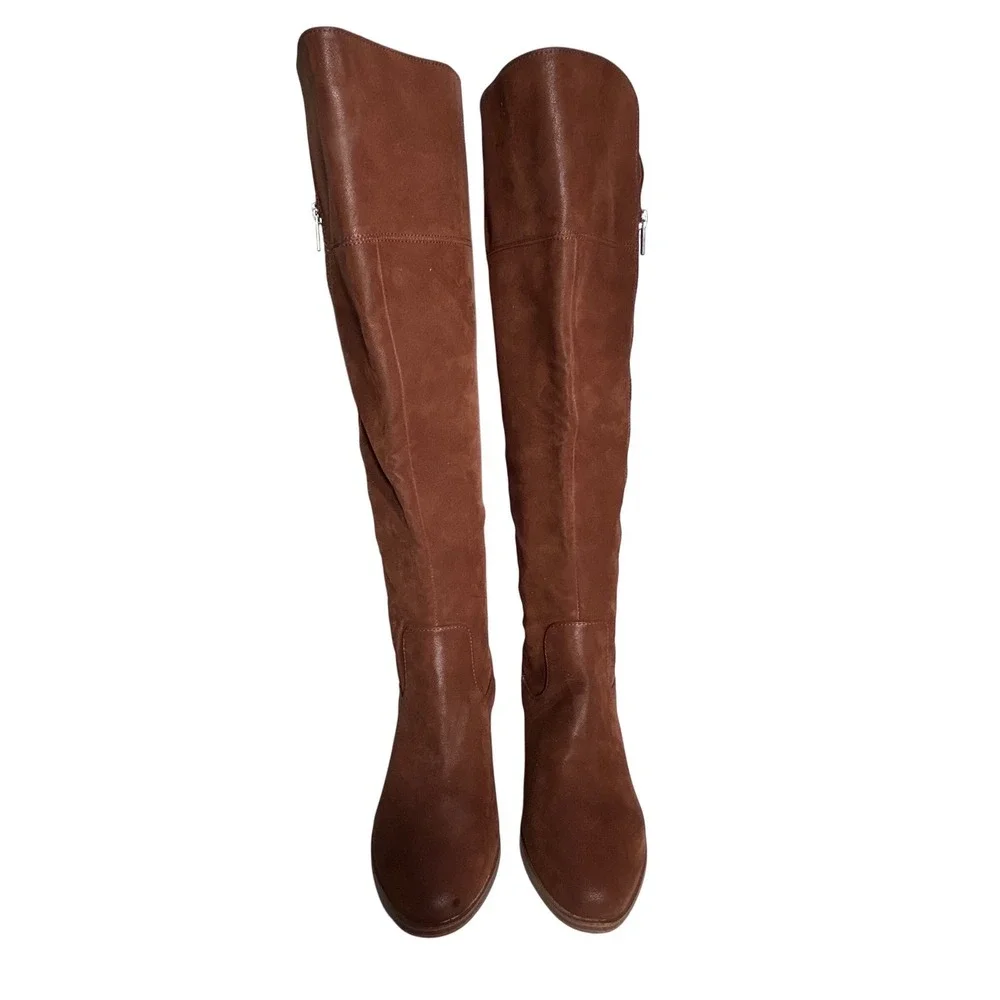 MIA‎ Women's Brown Leather Over the Knee Boots Side Zip Block Heel Size 6